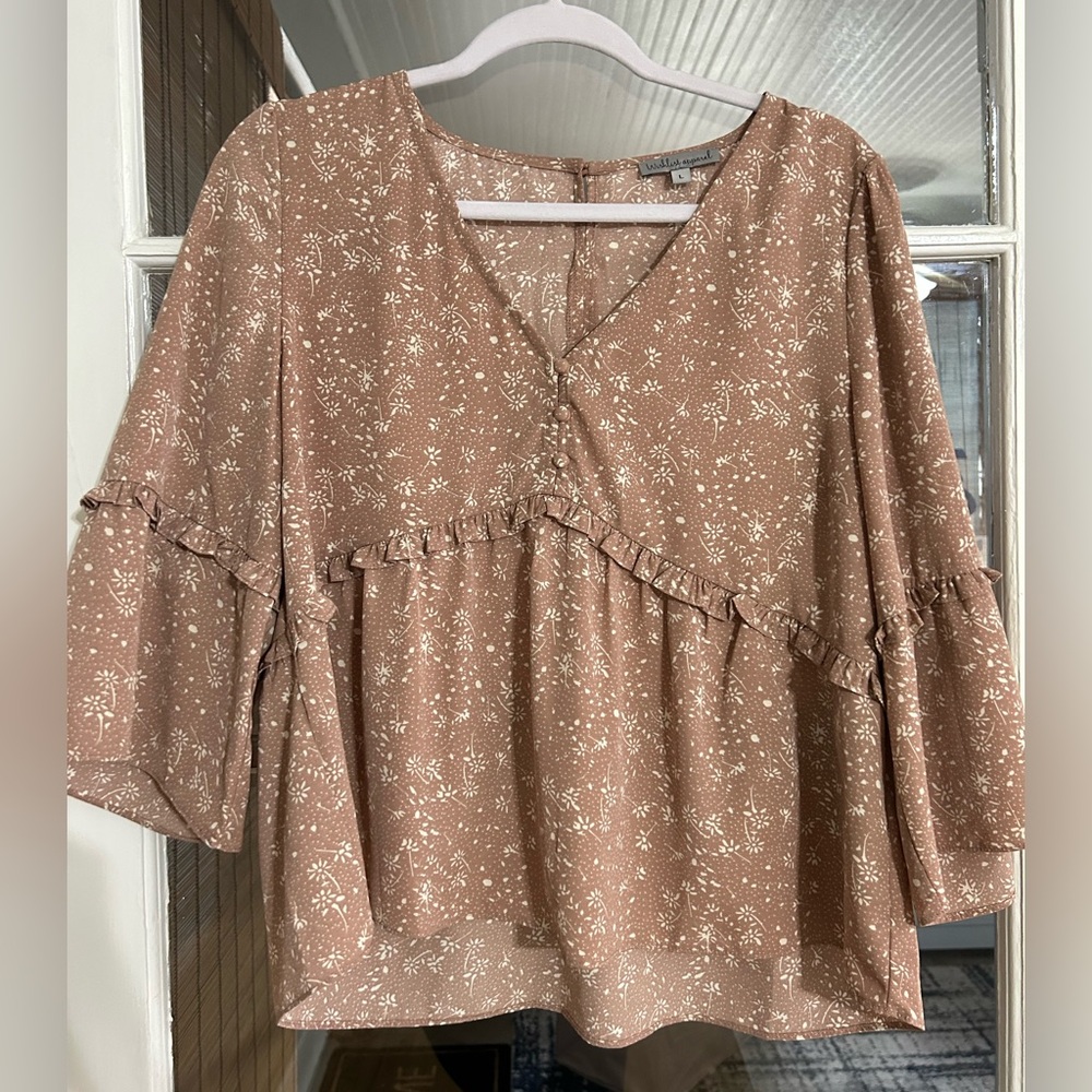 Wishlist Floral Ruffle Blouse - Brown and Cream